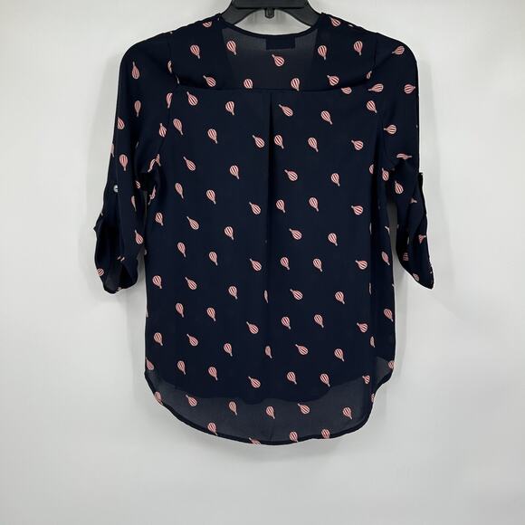 Papermoon For Stitch Fix Navy Hot Air Balloon Print V-Neck Blouse Size Medium M - Picture 6 of 6